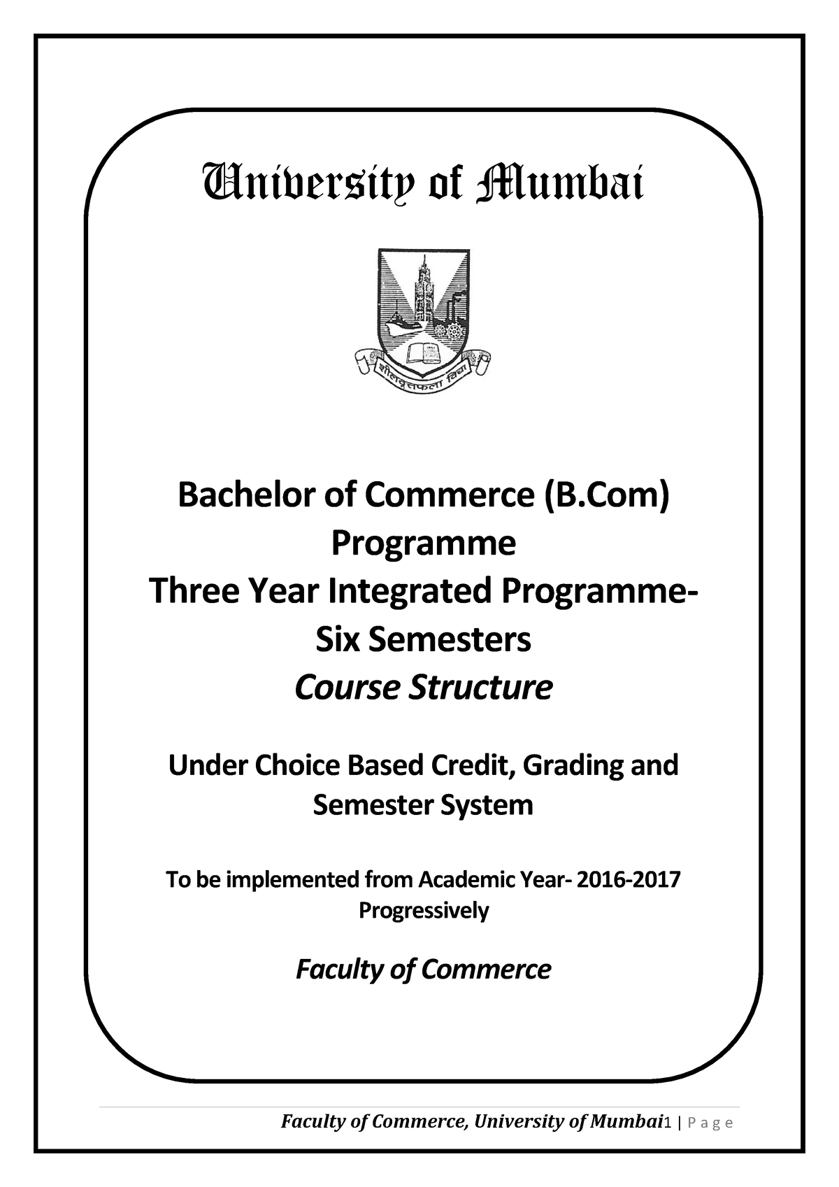 FYBCom Semester I And II Syllabus - University Of Mumbai Bachelor Of ...