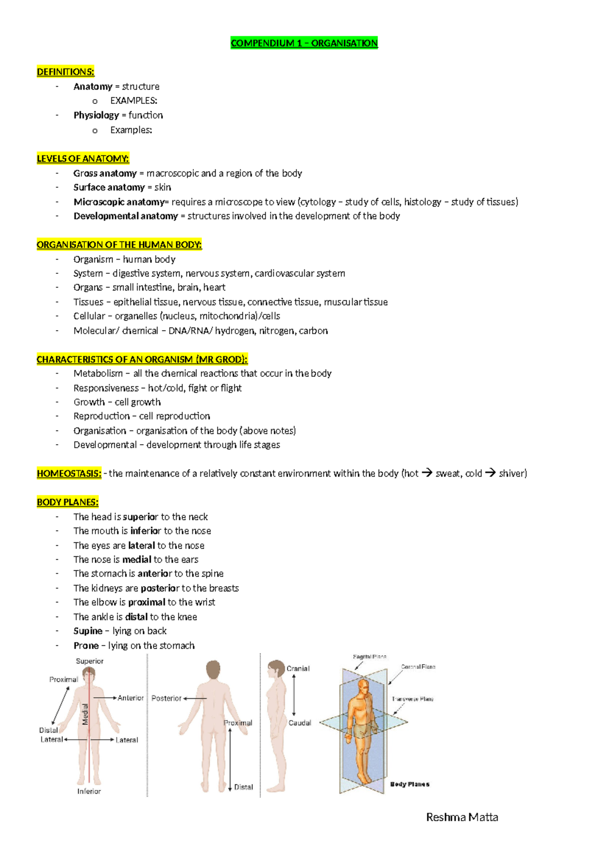 COMP 1 - Organisation - Notes for all HSF compendiums - COMPENDIUM 1 ...