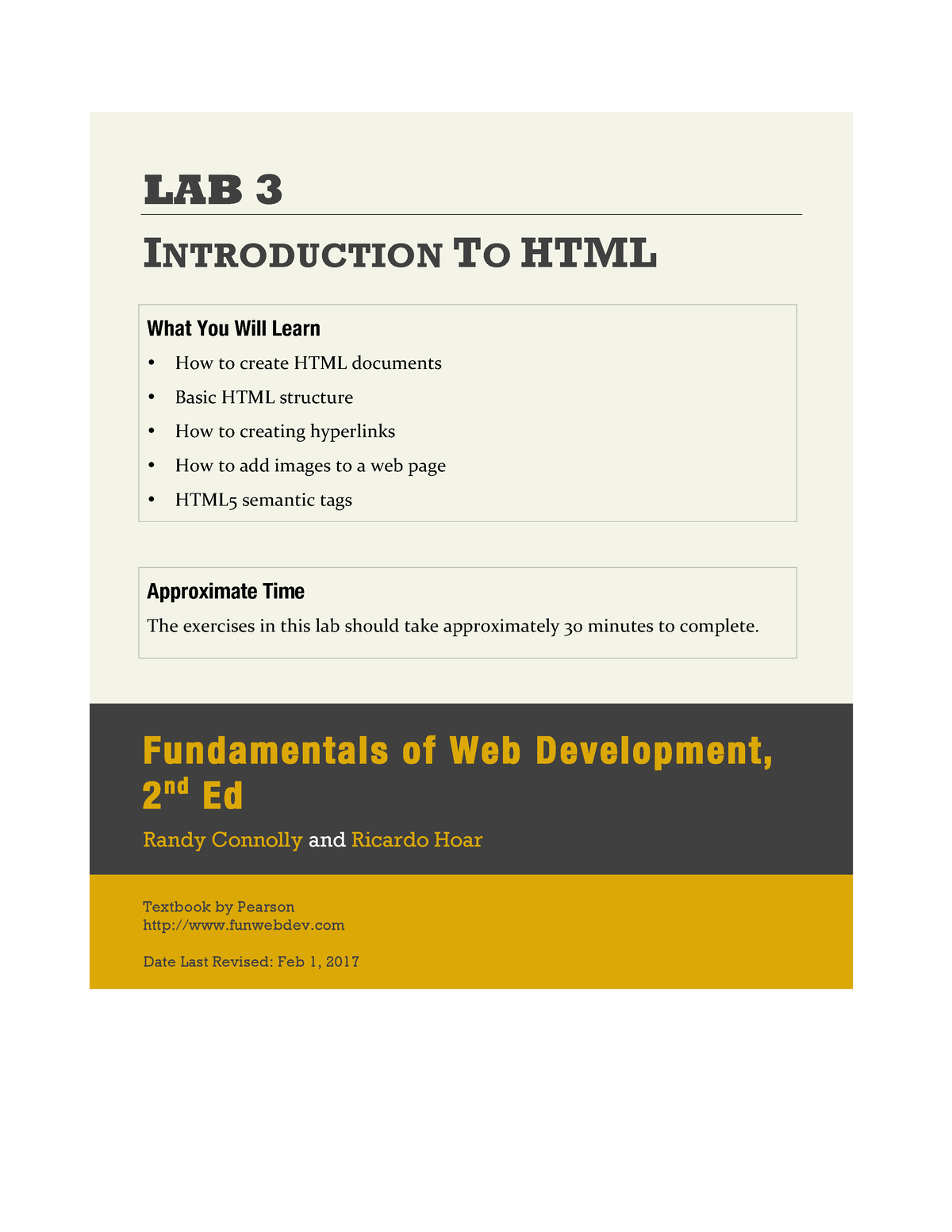 Lab03 - Wrwfeef - LAB 3 INTRODUCTION TO HTML What You Will Learn • How ...