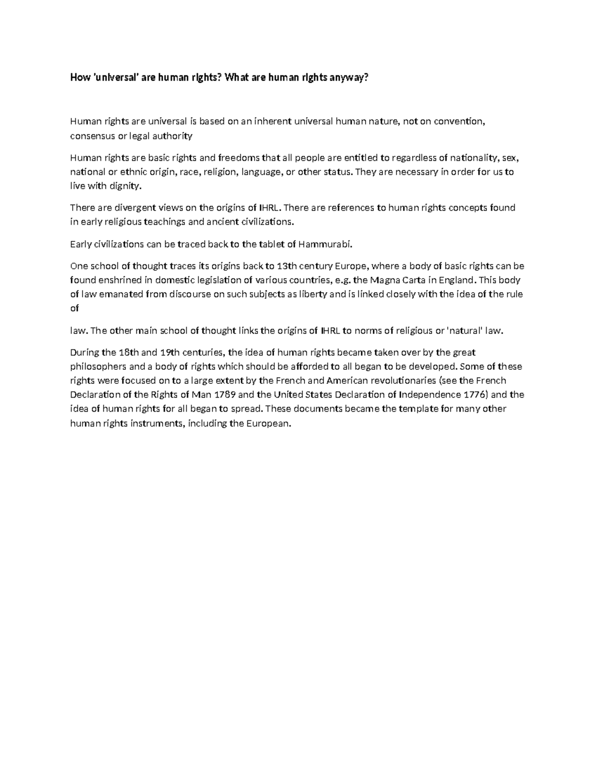 Week 1 - How 'universal' are human rights? What are human rights anyway ...