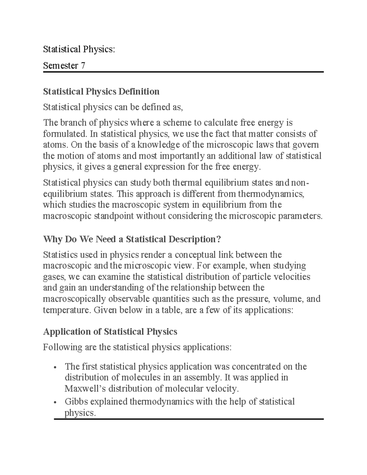 Statistical Physics - notes - Statistical Physics: Semester 7 ...