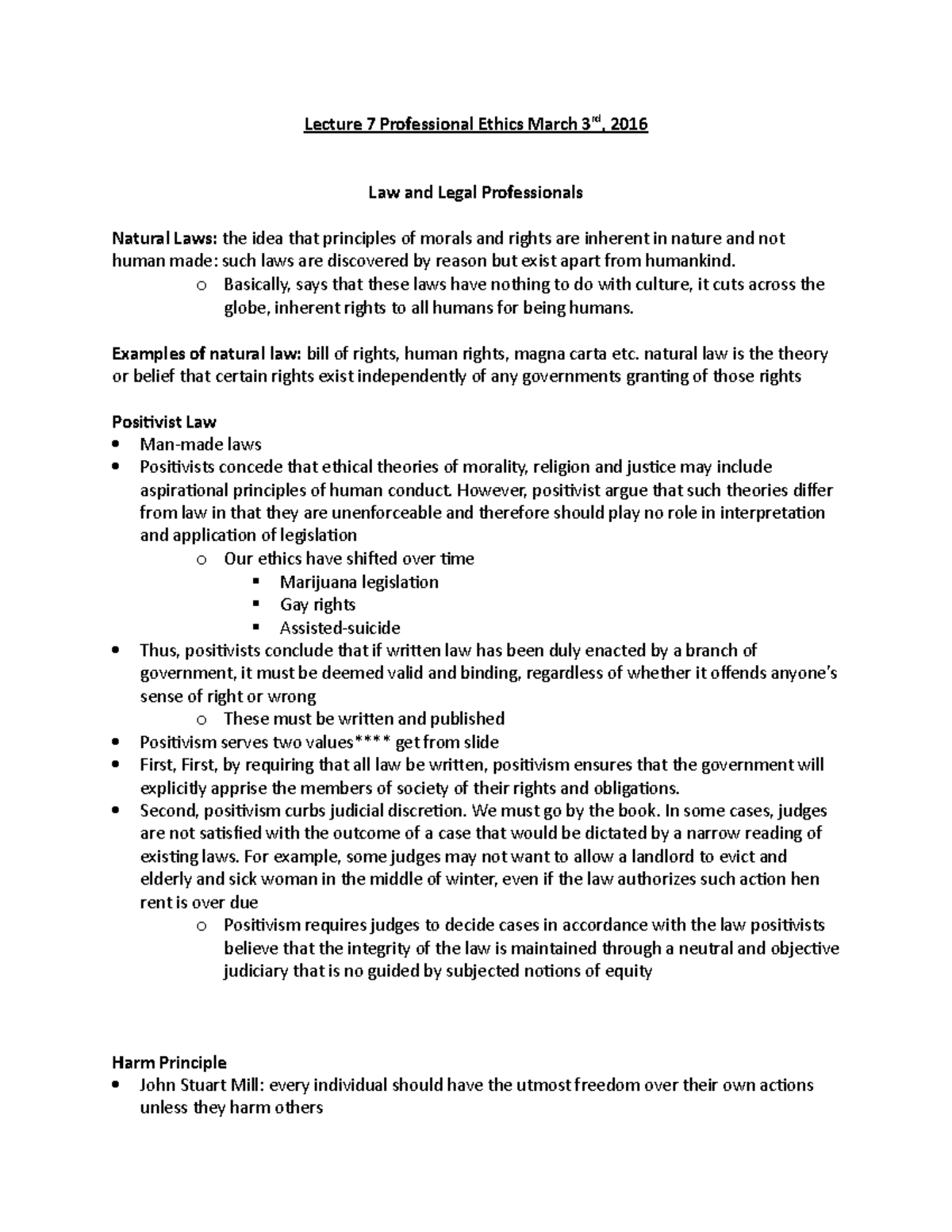 Lecture Seven Professional Ethics March 3rd - Lecture 7 Professional ...