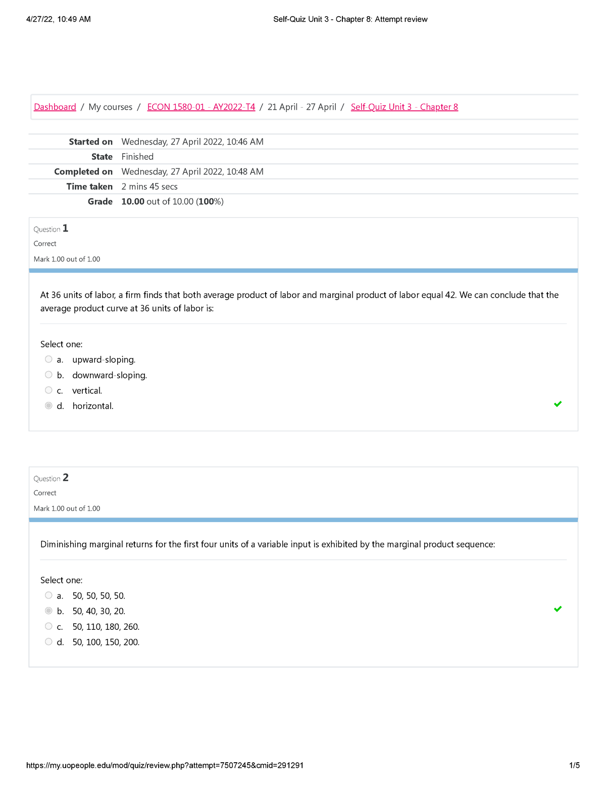 Self-Quiz Unit 3 - Chapter 8 Attempt Review - Started On Wednesday, 27 ...