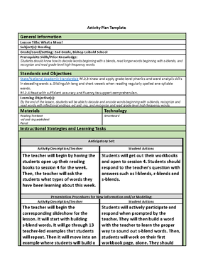 Week 3 Lesson ST - Activity Plan Template General Information Lesson ...