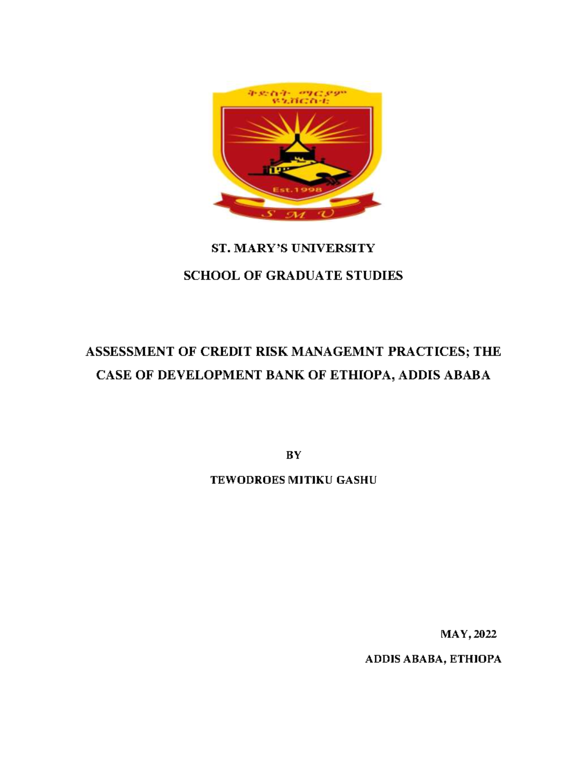 Assessment OF Credit RISK Management Practices , THE CASE OF ...