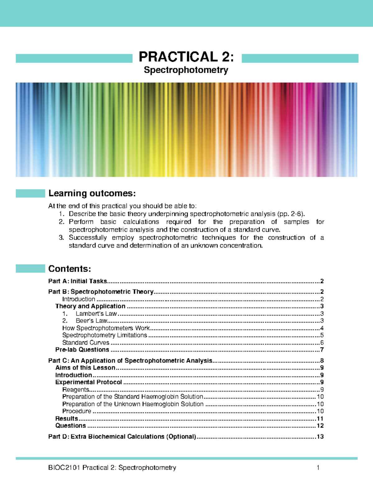 Practical 2 Spectrophotometry BIOC2101 2020 PRACTICAL 2