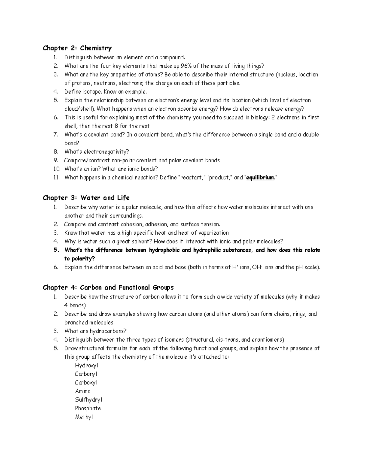 TEST 1 Topics notes Chapter 2 Chemistry Distinguish between an