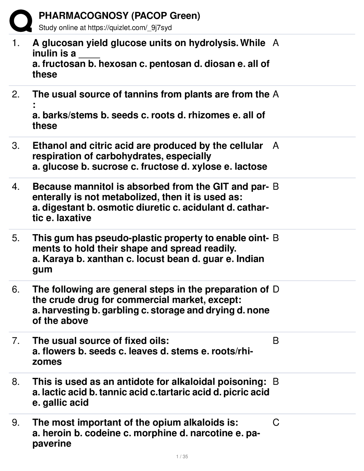 Pharmacognosy ( Pacop Green) - Study Online At Quizlet/_9j7syd A ...