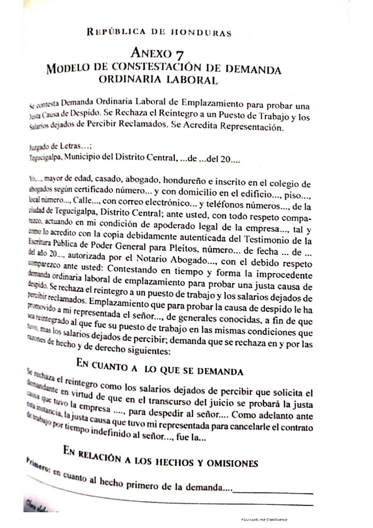 Modelo DE Contestacion DE Demanda - Derecho Laboral I - Studocu