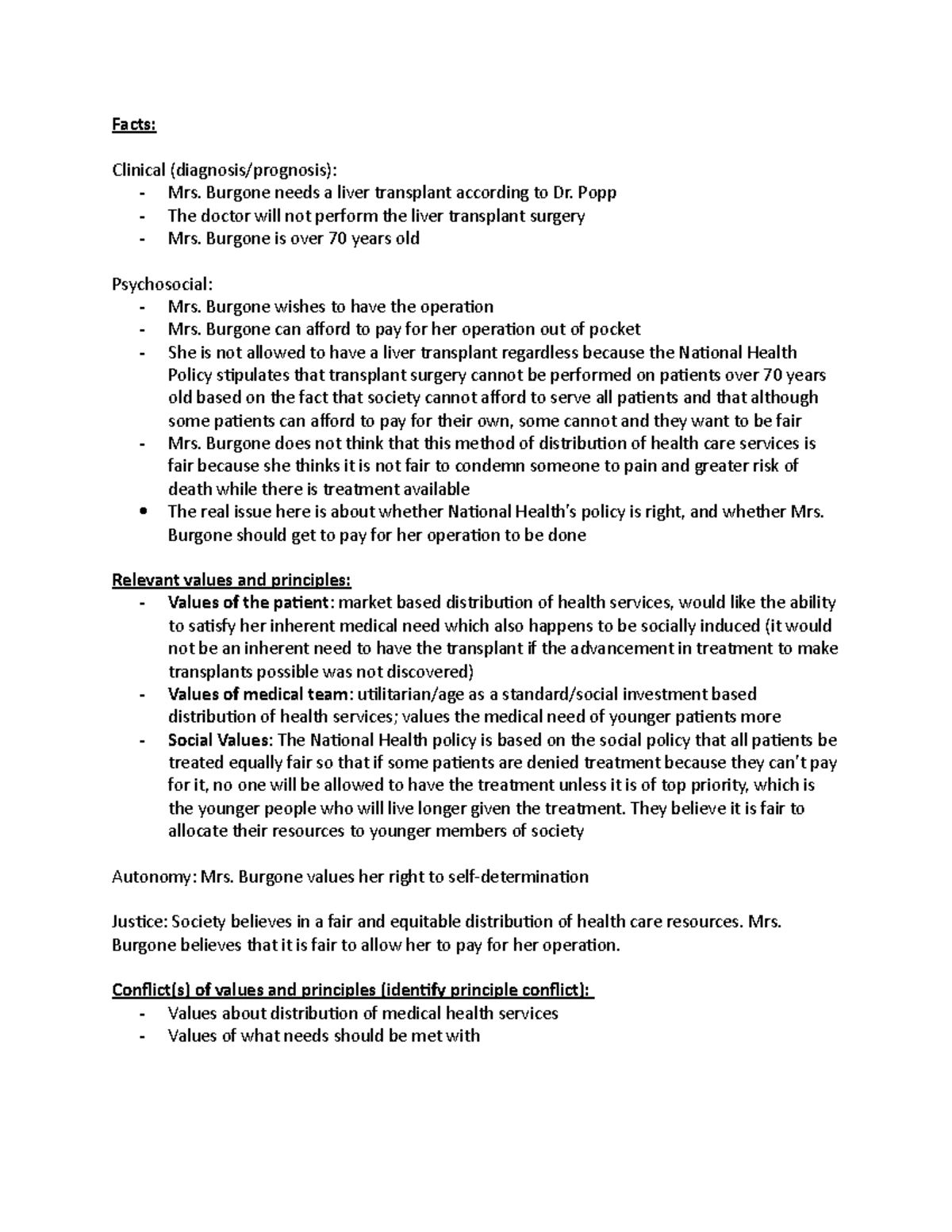 PHIL 2345 Assignment 4 notes - Facts: Clinical (diagnosis/prognosis ...