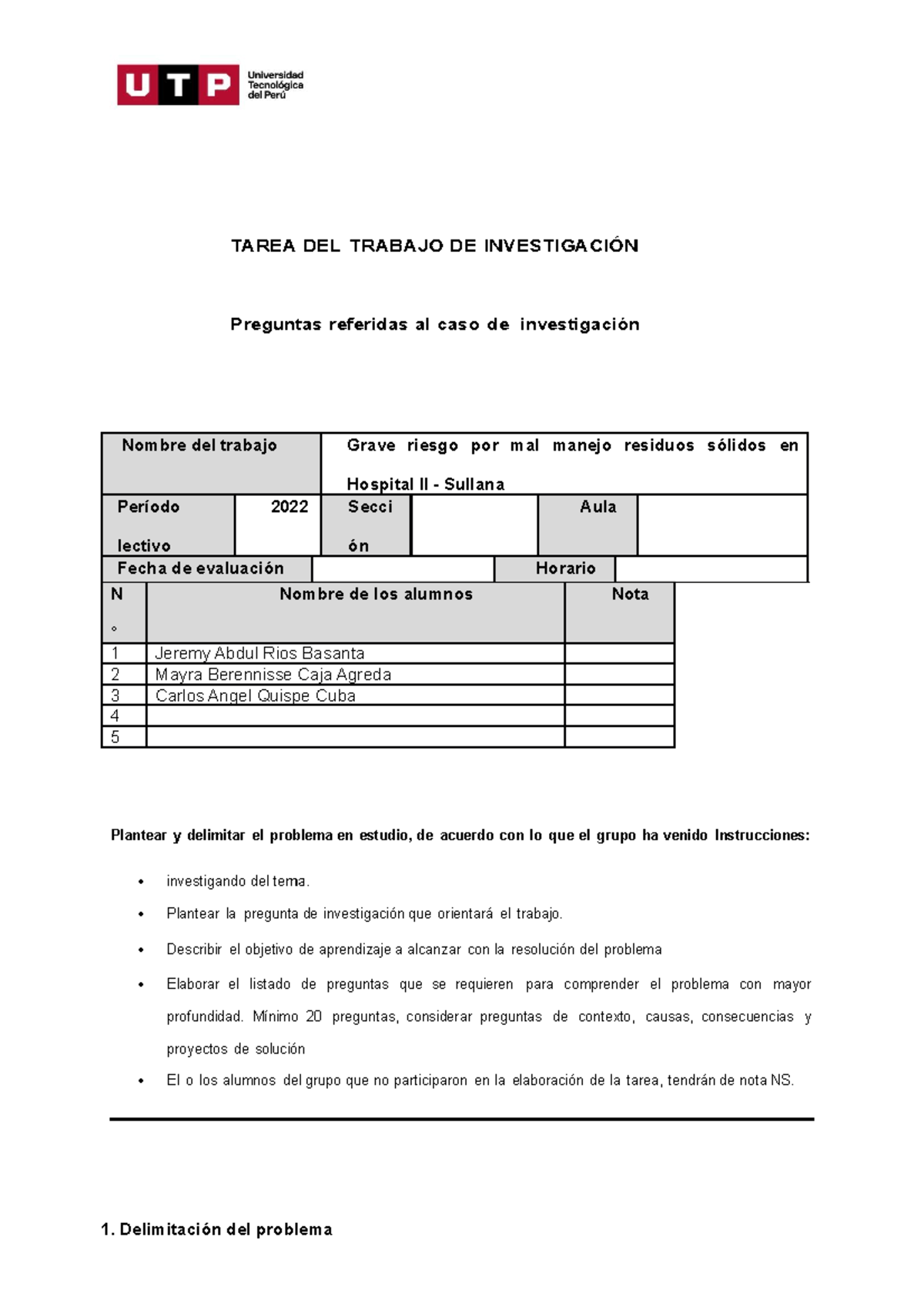 Semana 5 - Tarea 1 - Modelo - TAREA DEL TRABAJO DE INVESTIGACIÓN ...