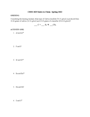 Intro to Chem Final EXAM Review KEY-1 - CHM 1025- Into to Chem- Spring ...