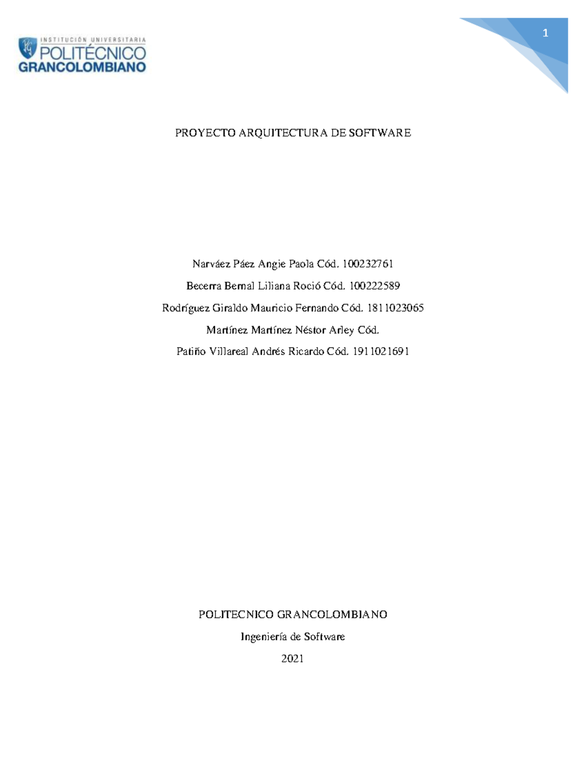 Segunda entrega Arquitectura de Software - PROYECTO ARQUITECTURA DE ...