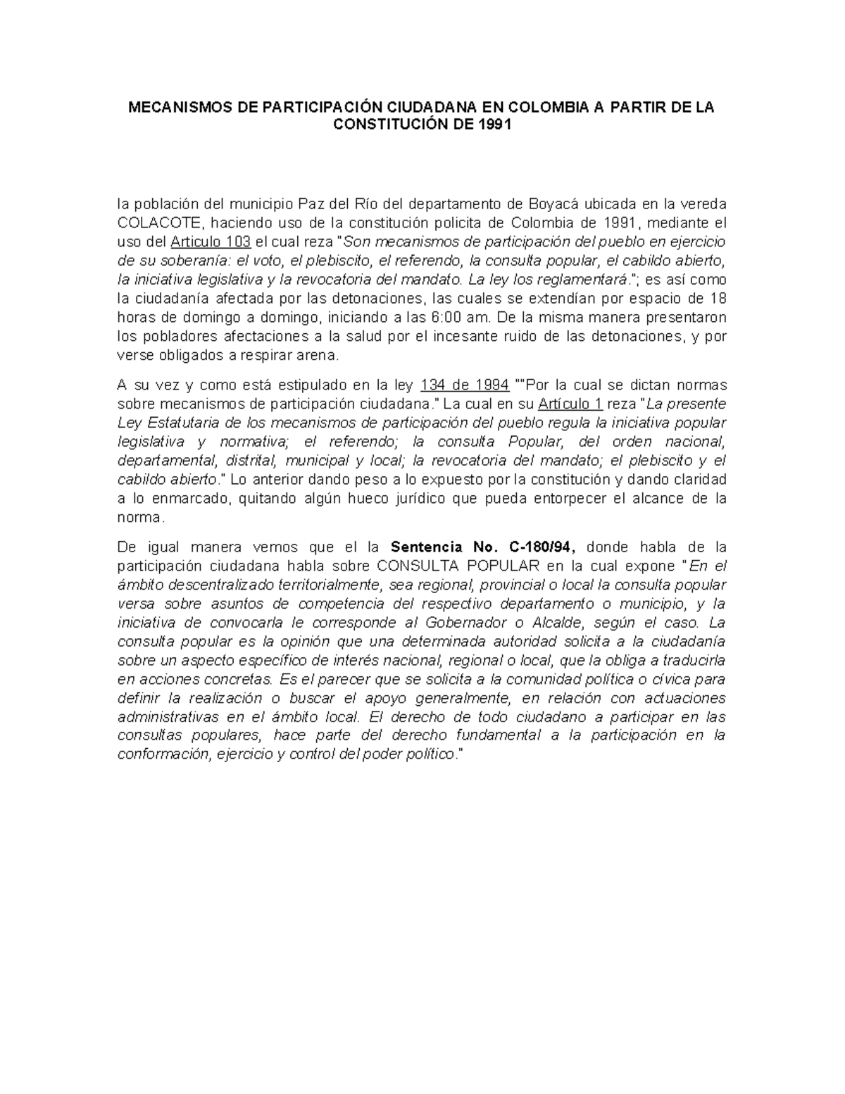 Mecanismos DE Participación Ciudadana EN Colombia A Partir DE LA ...