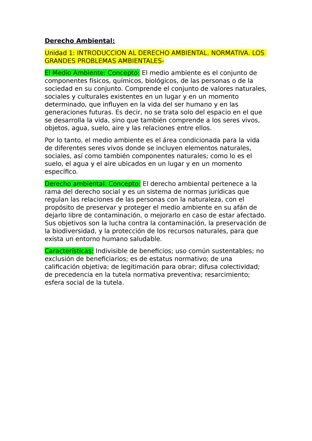 Derecho Ambiental - Para Parcial - Derecho Ambiental: Unidad 1 ...