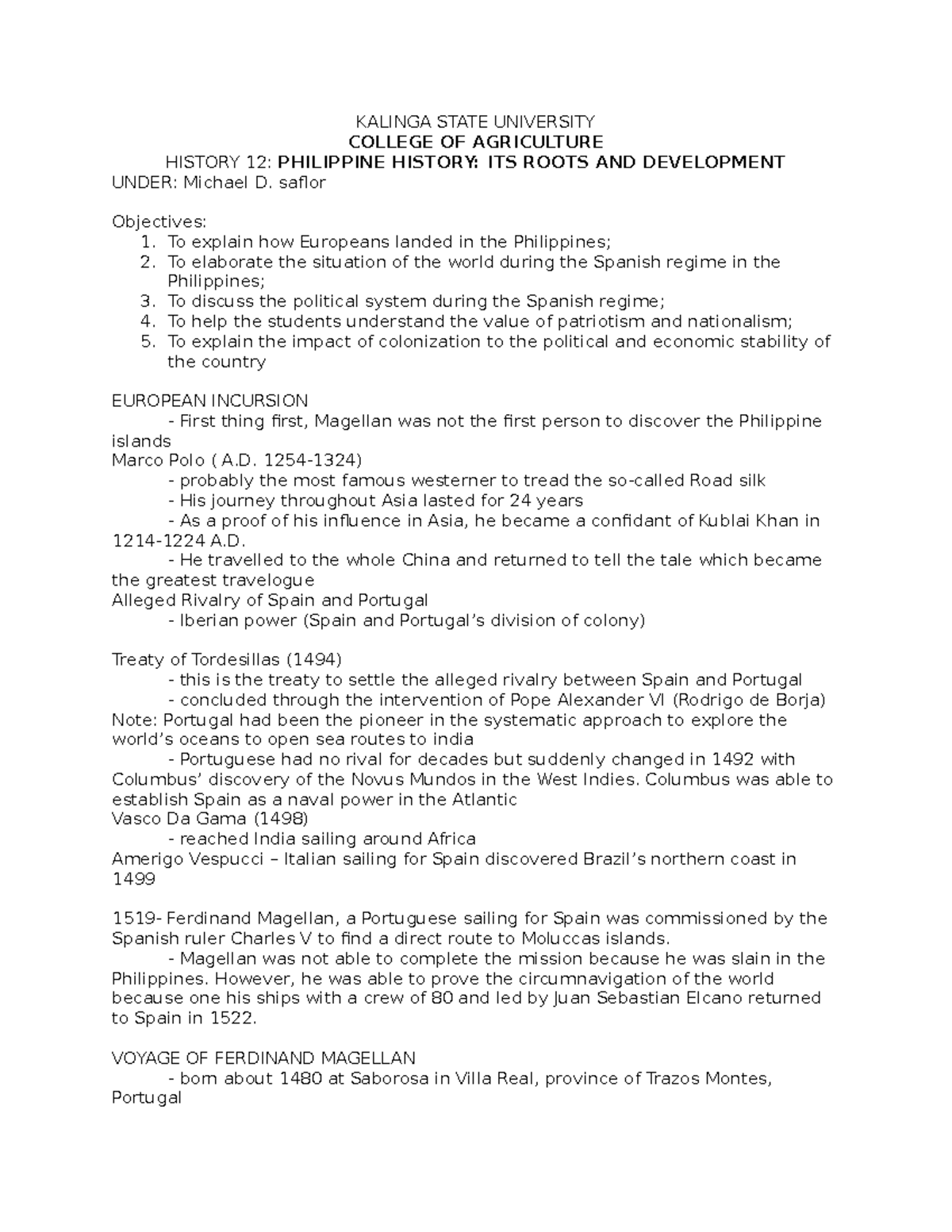 Act hist 3 2021 - lesson notes for history of the Philippines - KALINGA ...