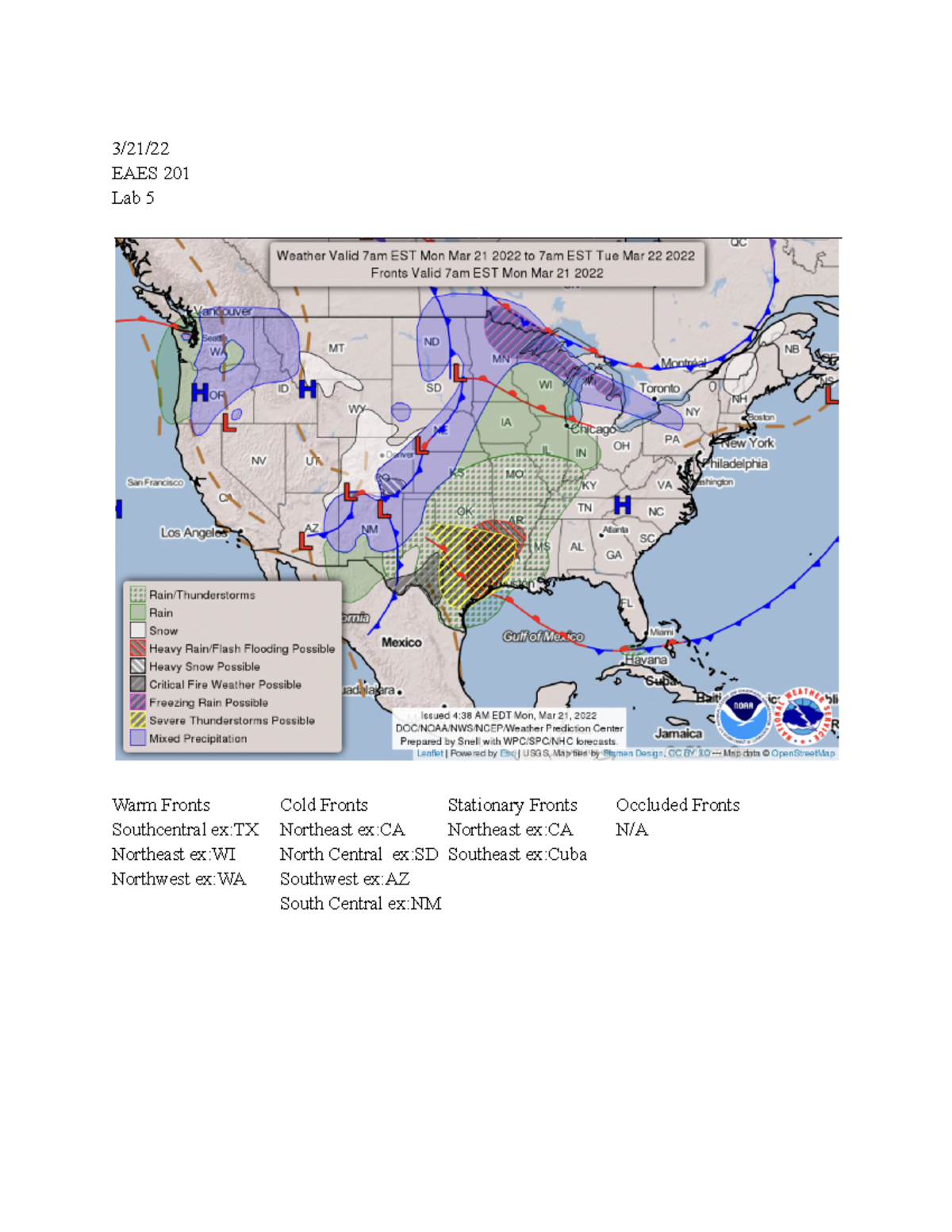 Lab for understanding weather and climate 3/21/ EAES 201 Lab 5 Warm