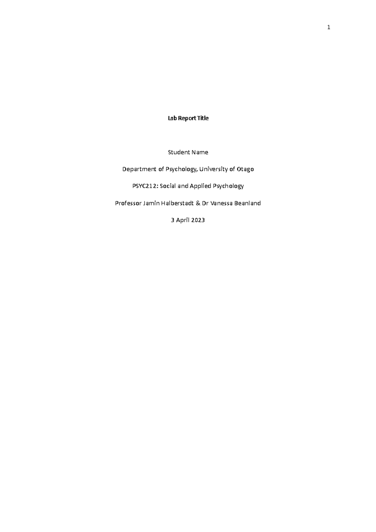 Lab Report Template - Lab Report Title Student Name Department of ...