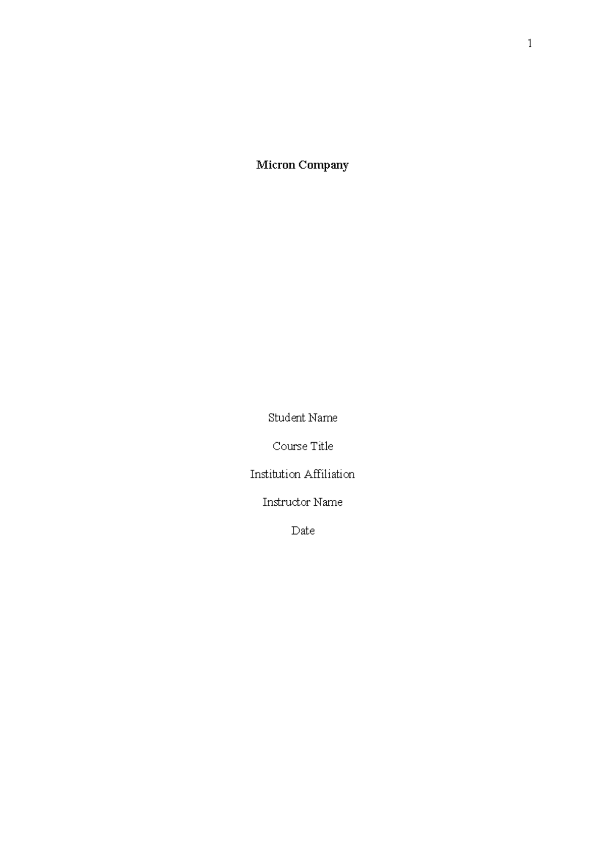 Revision - Micron Company Student Name Course Title Institution ...