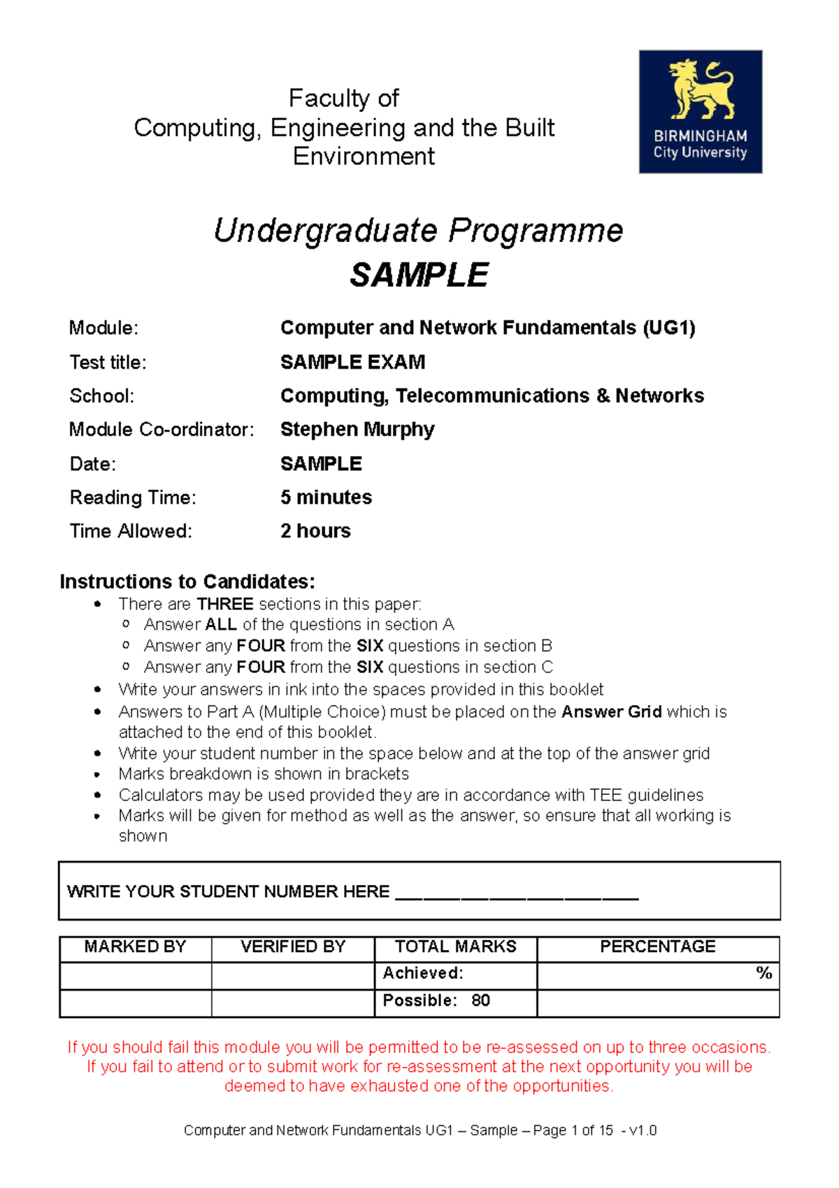 Sample Exam 2014/15 - Faculty of Computing, Engineering and the Built ...