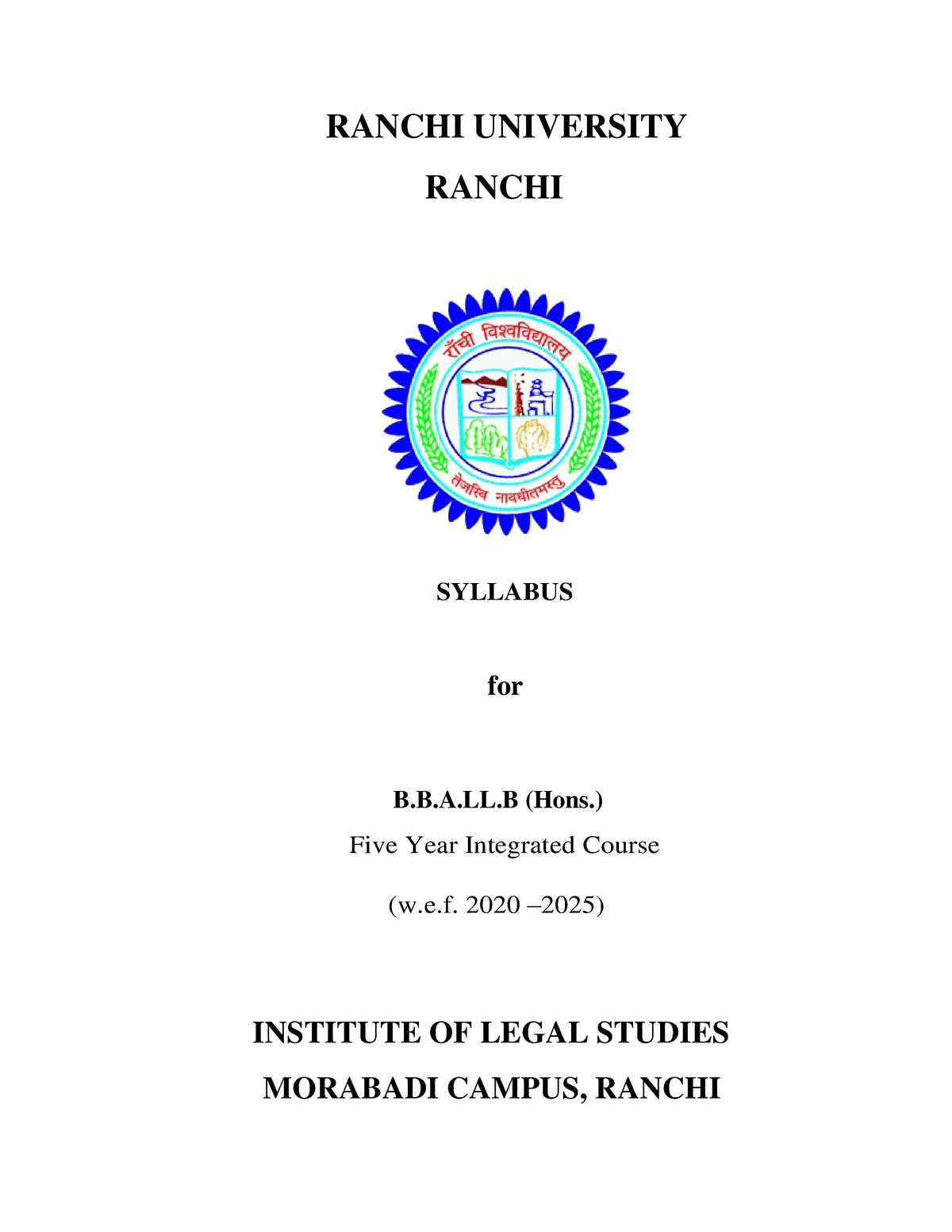 Sem-7 Syllabus - RANCHI UNIVERSITY RANCHI SYLLABUS For B.B.A.LL (Hons ...