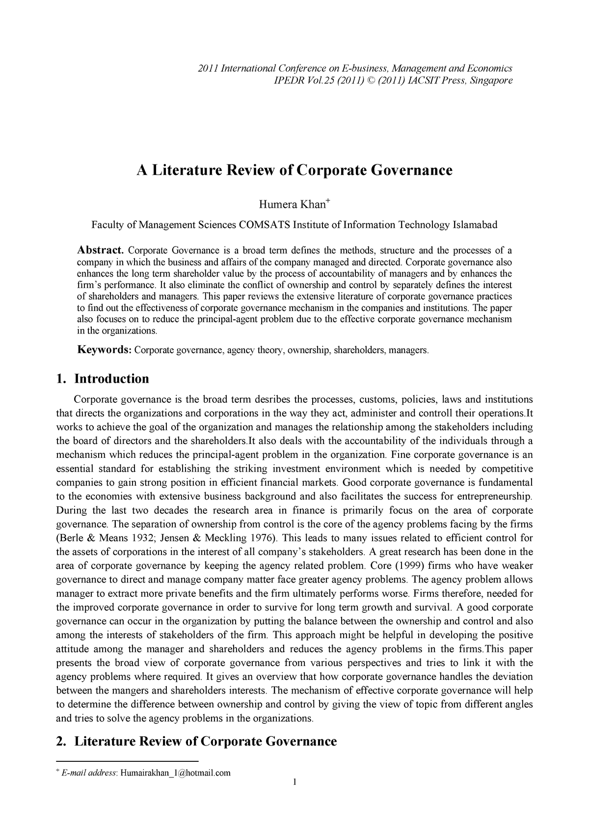 literature review for corporate governance