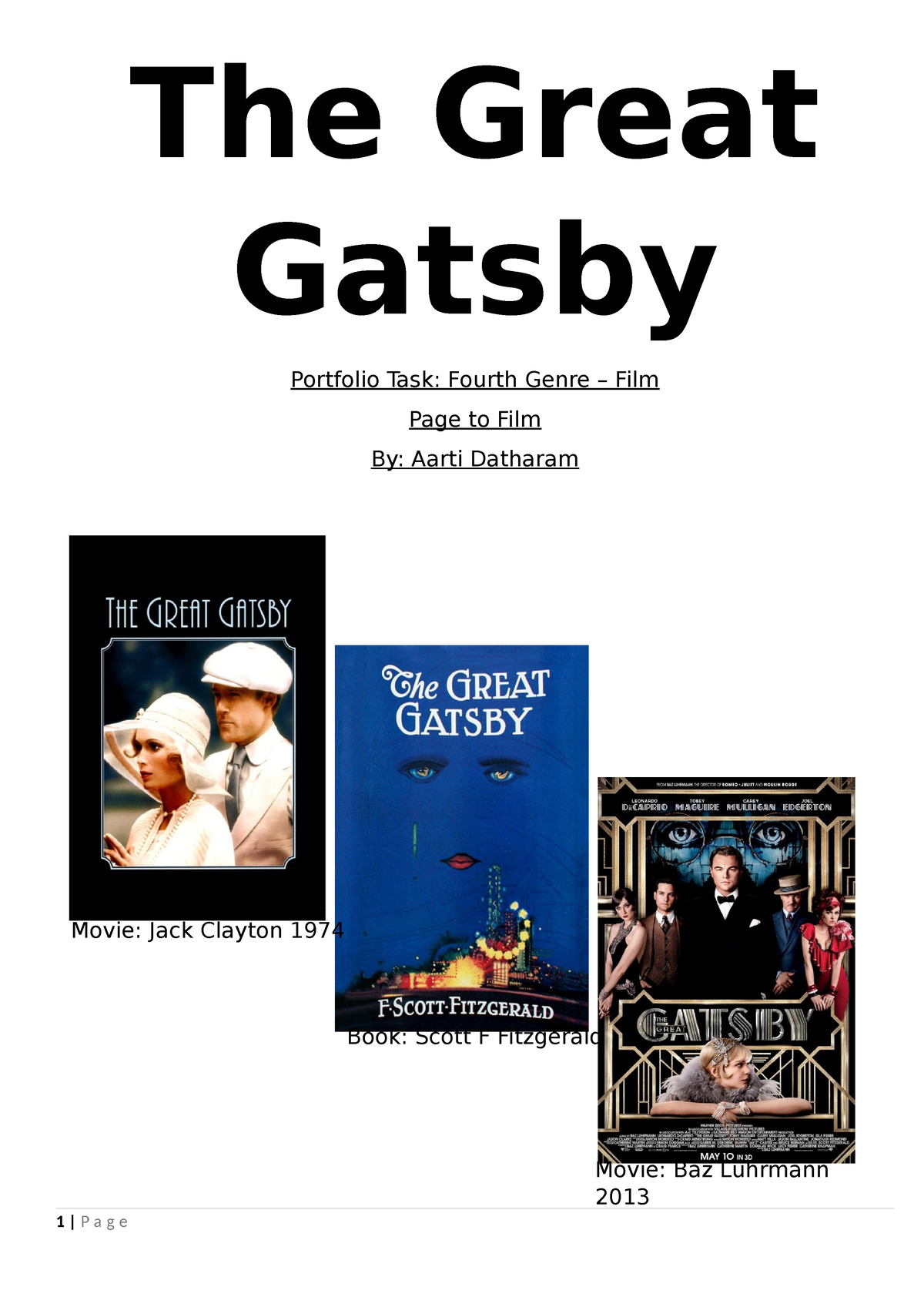 The Great Gatsby - The Great Gatsby Portfolio Task: Fourth Genre – Film ...