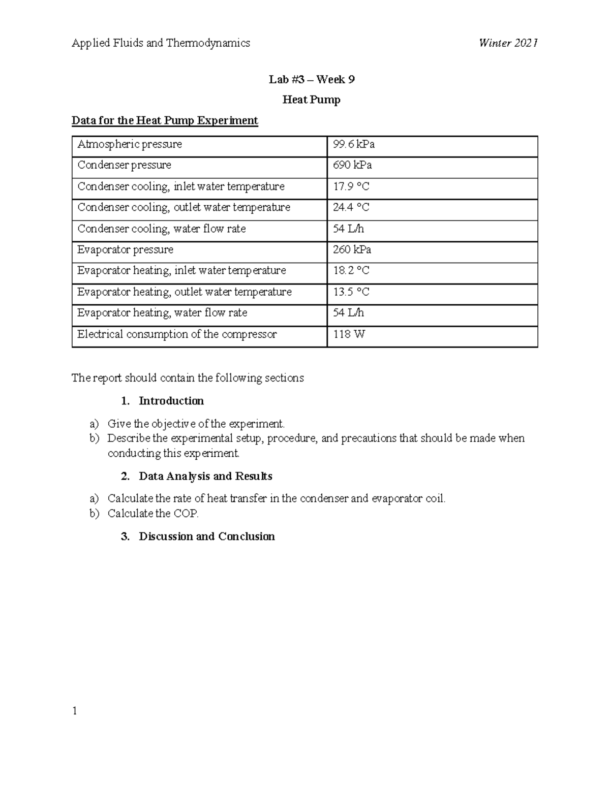 Week 9Lab 34 Steps of Labs 3&4 Lab 3 Week 9 Heat Pump Data for