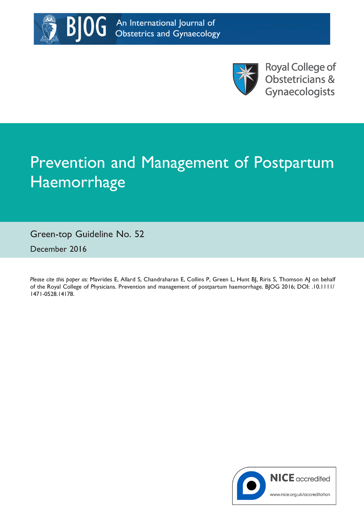 Prevention And Management Of Postpartum Haemorrhage (2016) - Prevention ...