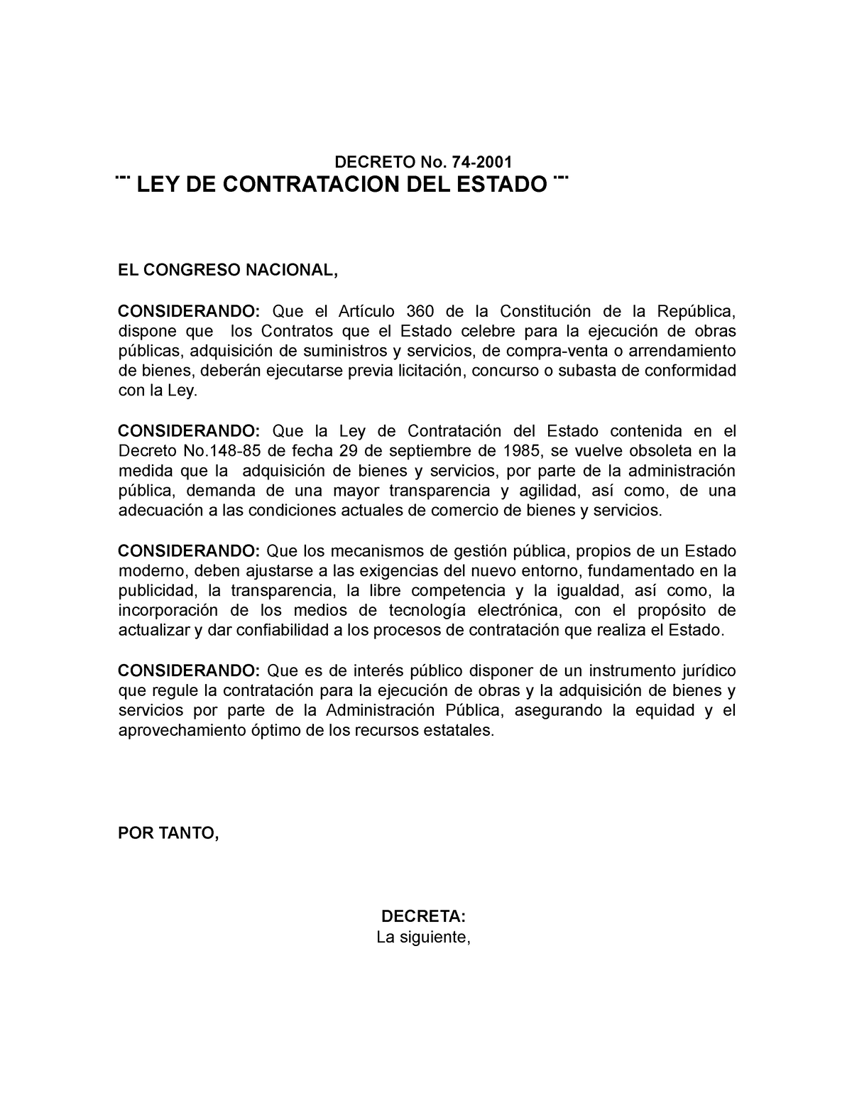 Ley De Contratación Del Estado 09 Decreto No 74 ̈ ̈ Ley De Contratacion Del Estado ̈ ̈ El