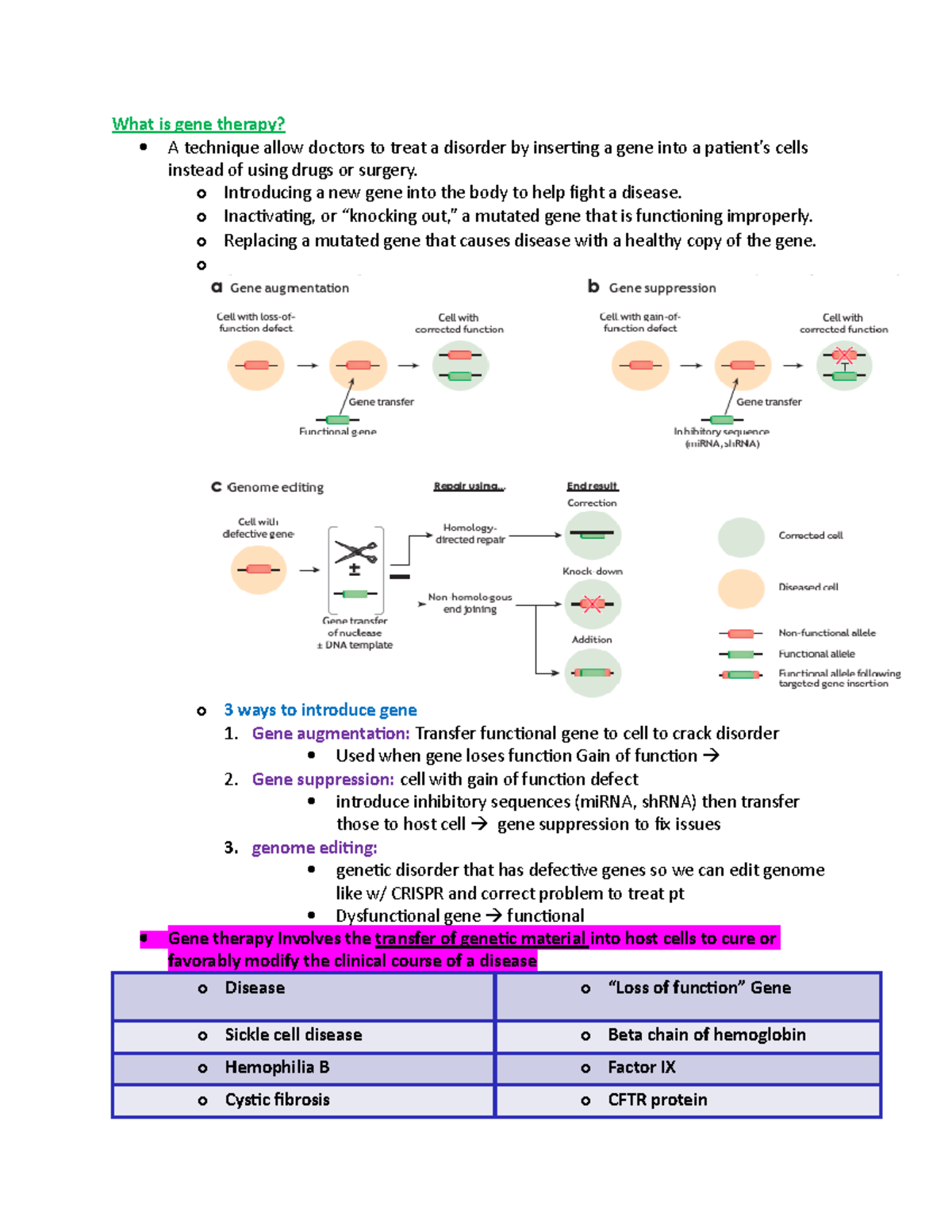 Gene Therapy 1 - Lecture notes 18 - What is gene therapy? A technique ...