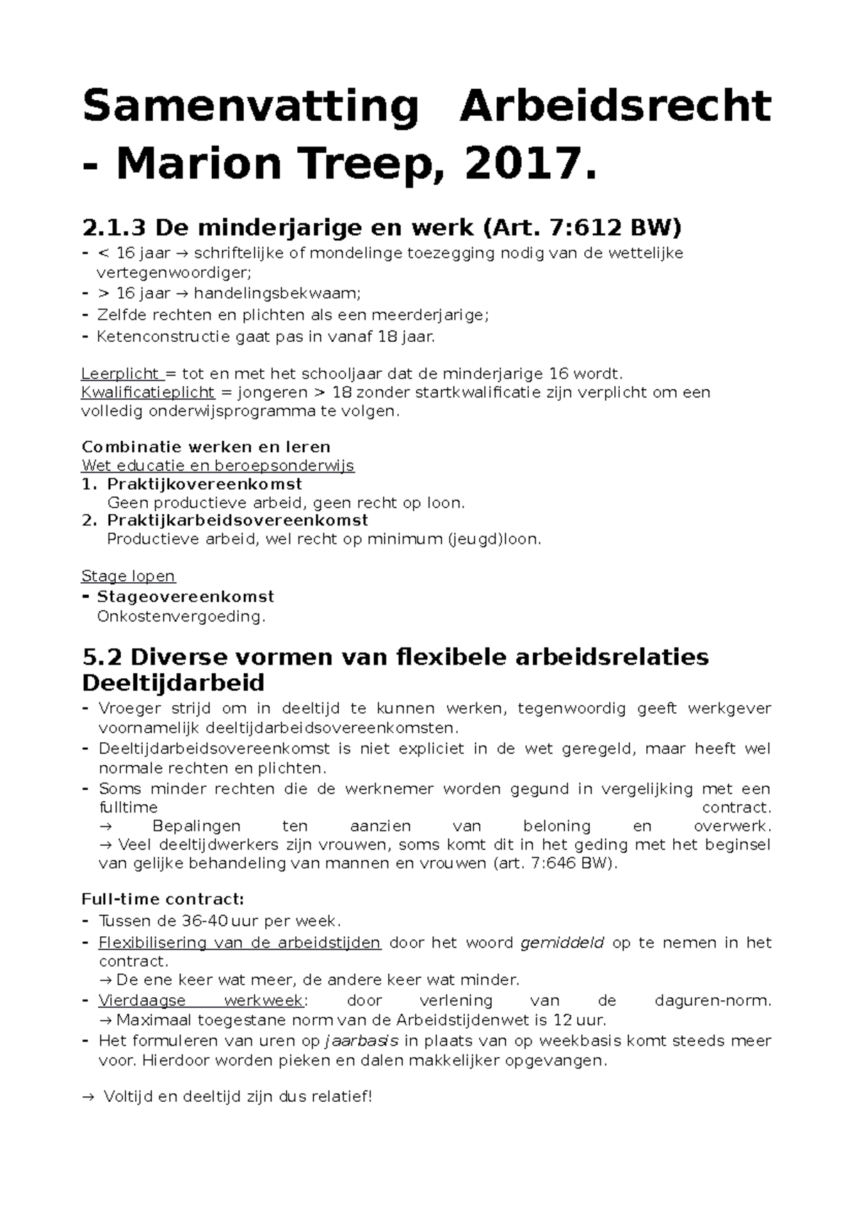 Samenvatting Treep Periode 2 - Arbeidsrecht - Samenvatting Arbeidsrecht ...