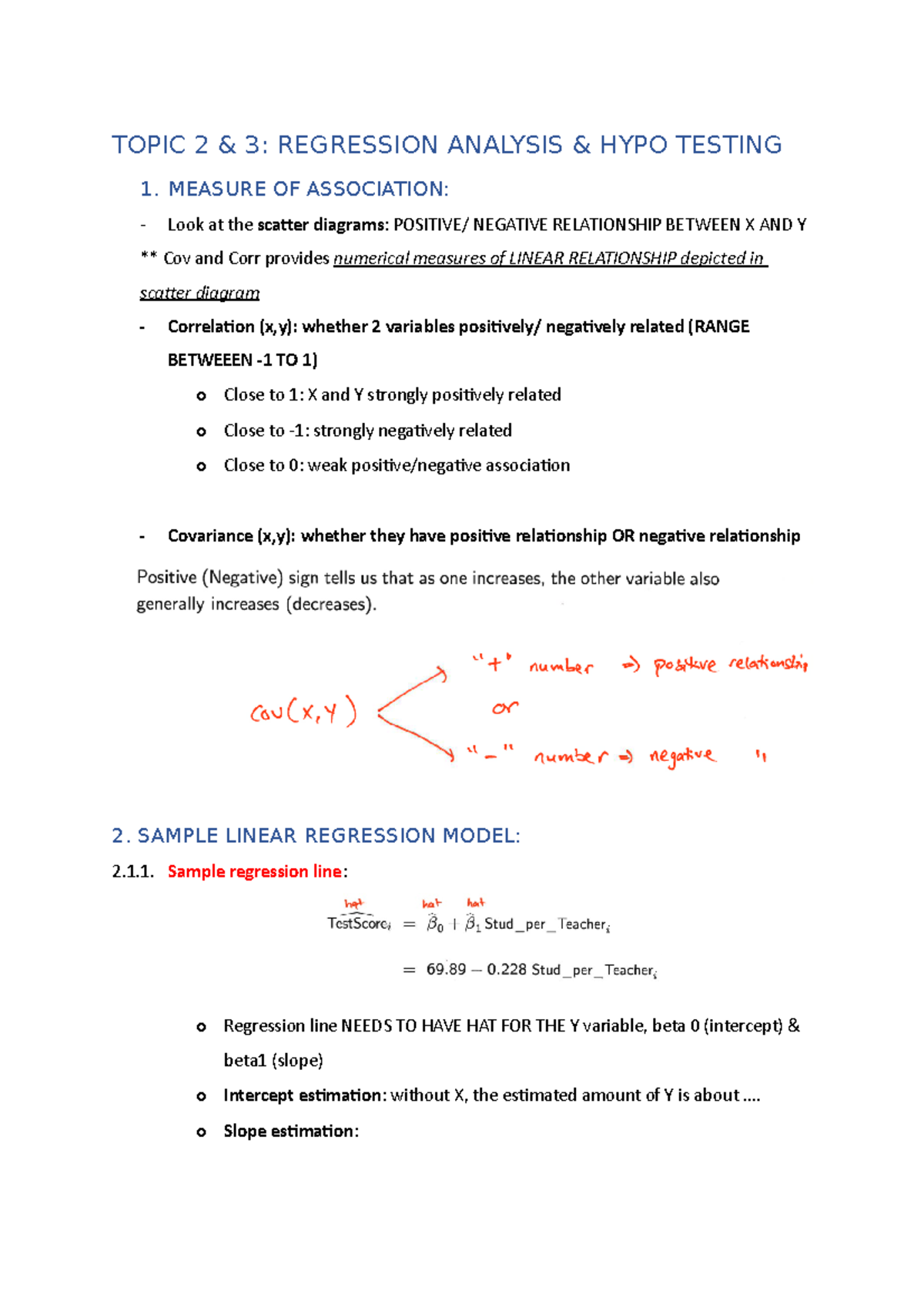 ECON Final Notes - Financial Econometrics - TOPIC 2 & 3: REGRESSION ...
