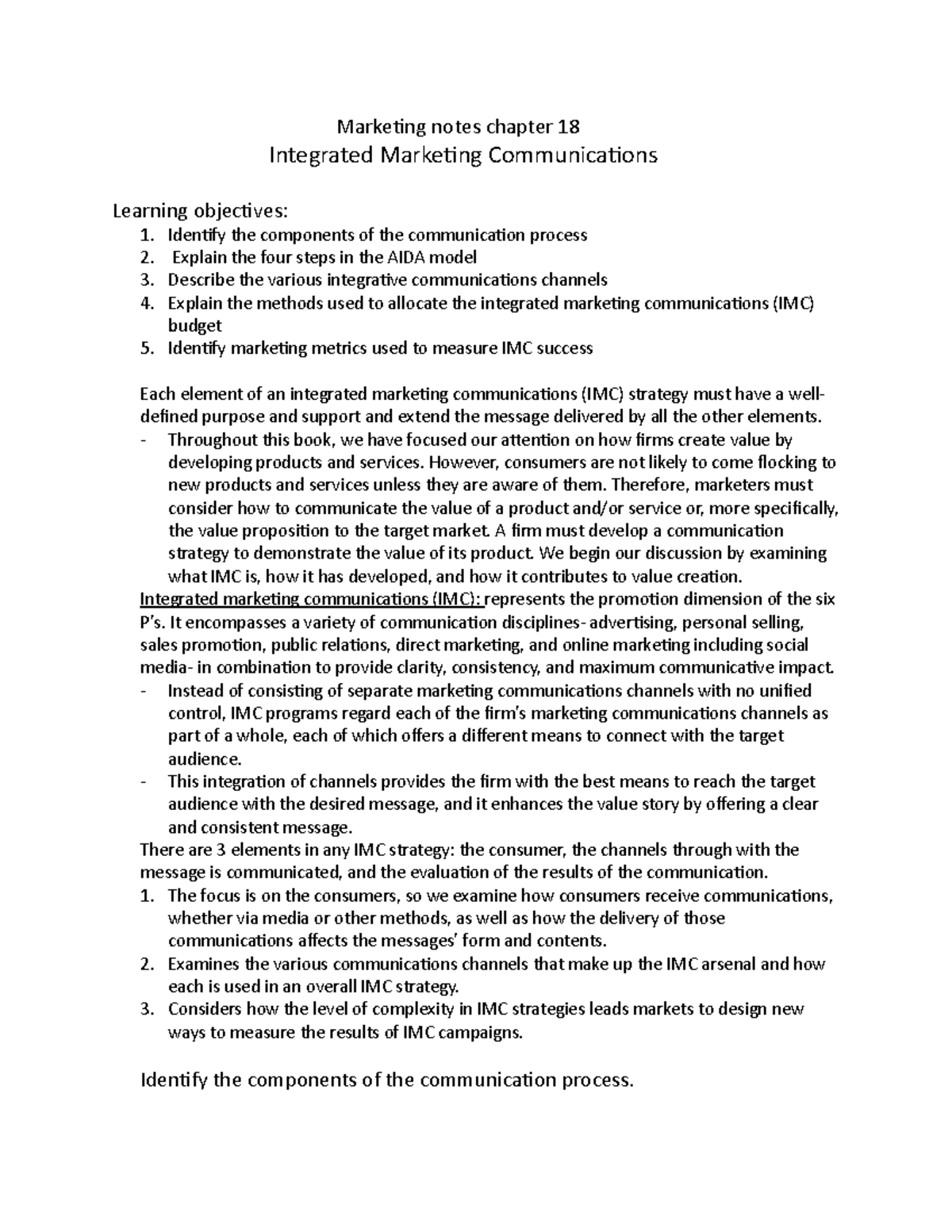 Marketing Notes Chapter 18 Throughout This Book We Have Focused Our