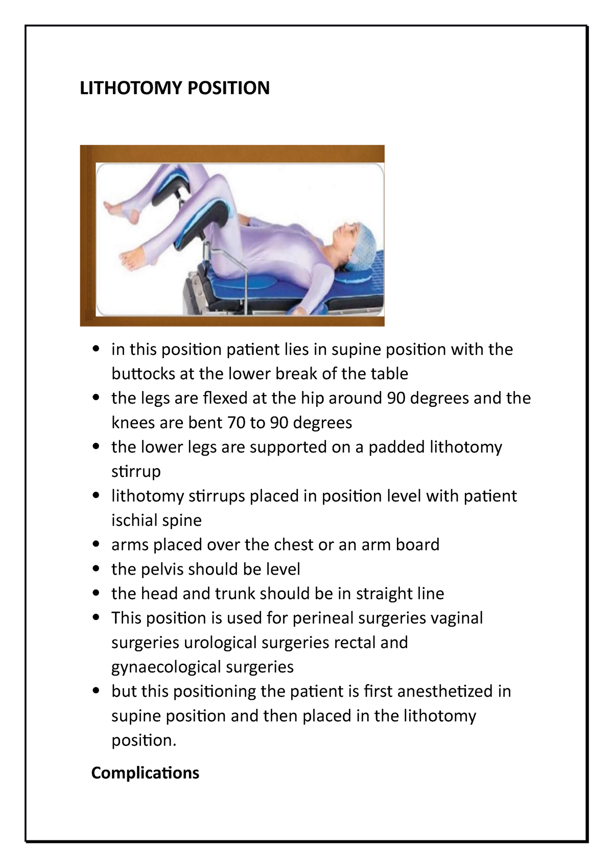 Lithotomy Position LITHOTOMY POSITION In This Position Patient Lies In Supine Position With