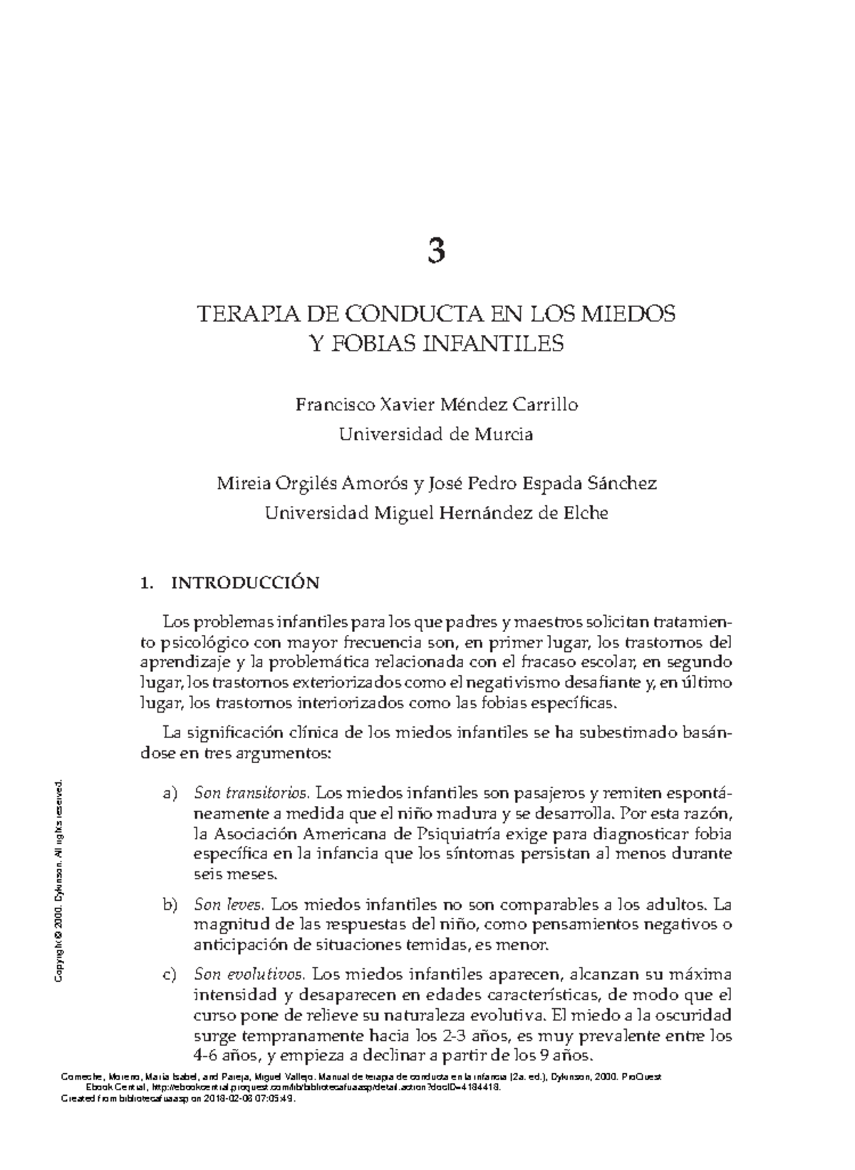 Lectura 3 - apuntes - 3 TERAPIA DE CONDUCTA EN LOS MIEDOS Y FOBIAS ...