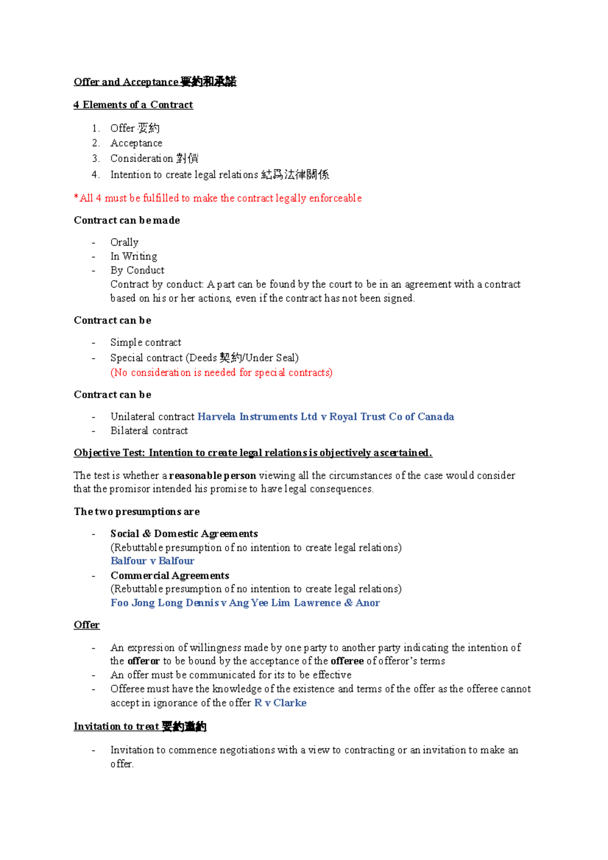 Business Law Notes - For Final Revision - Offer and Acceptance 要約和承諾 4 ...