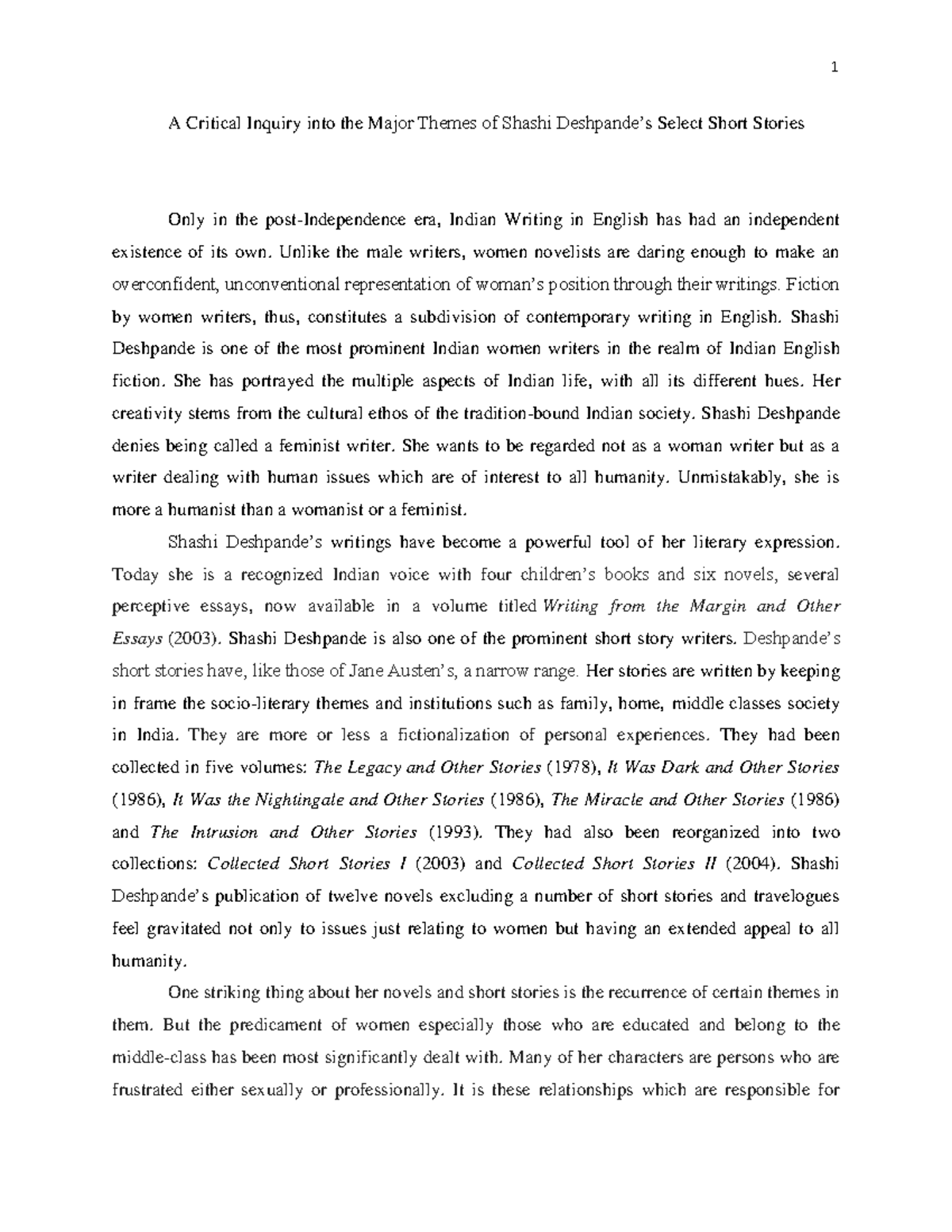 P4727s Notes A Critical Inquiry into the Major Themes of Shashi