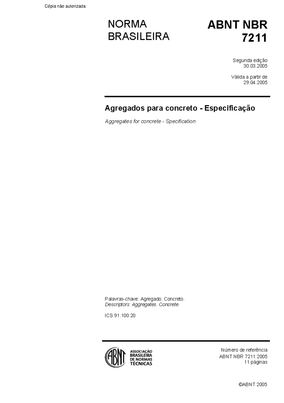 NBR 7211-2005-agregados-para-concreto-especificacao - ©ABNT 2005 NORMA ...