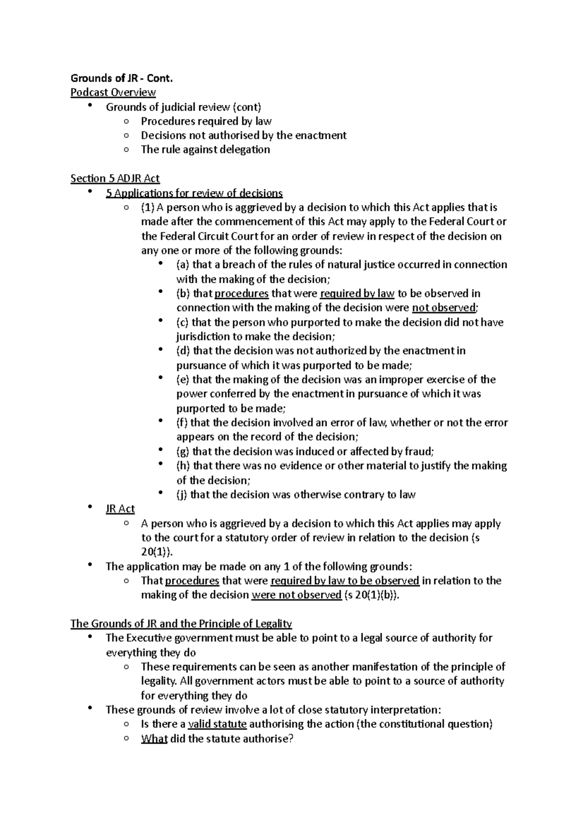 Week 5 - Lecture notes - Grounds of JR - Cont. Podcast Overview Grounds ...