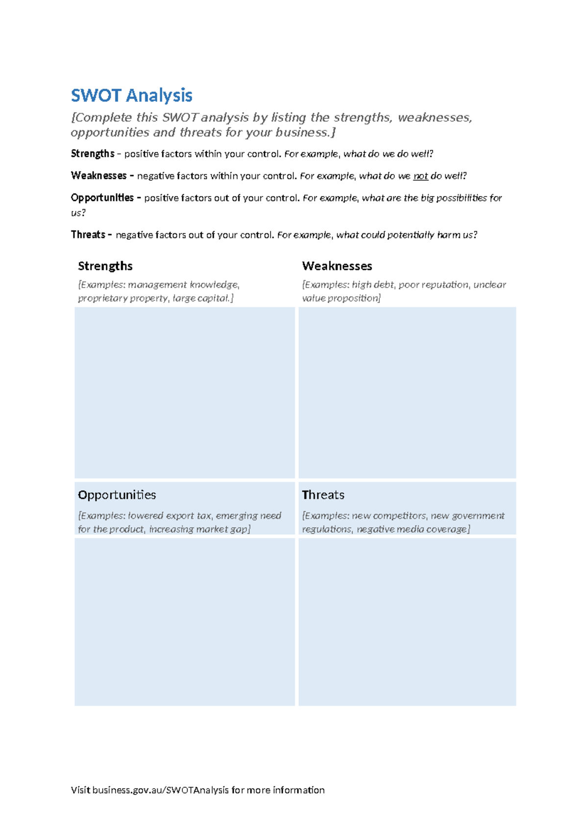 SWOT template - SWOT Analysis [Complete this SWOT analysis by listing ...