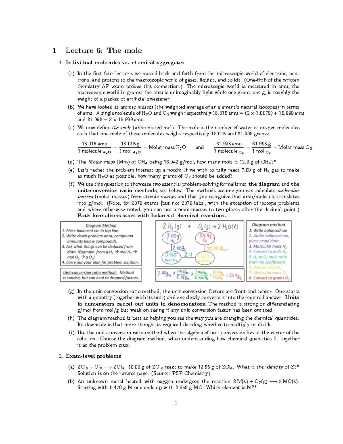 6-The mole - Lecture notes 6 - 1Lecture6:Themole 1 molecules vs ...