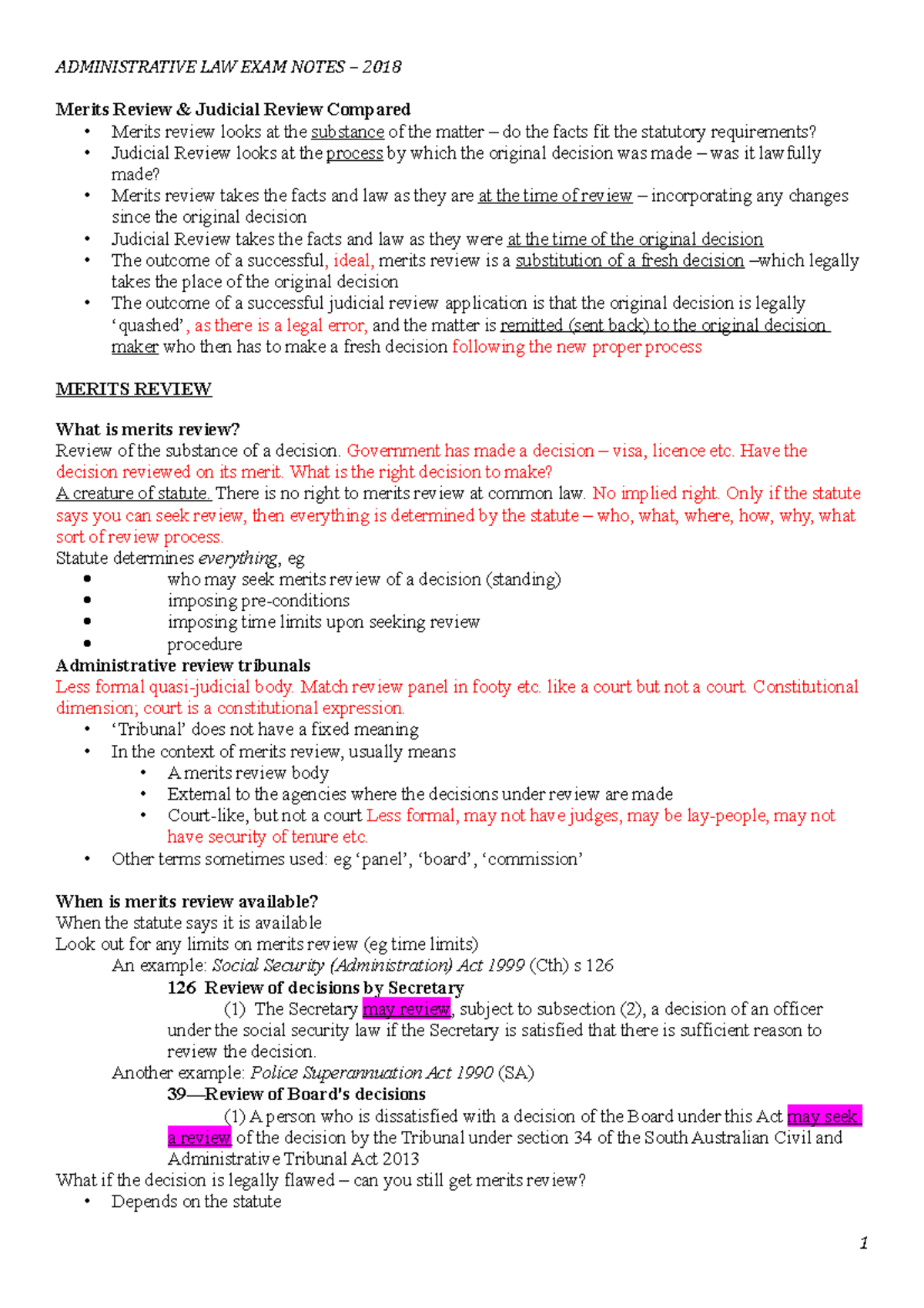 Admin law notes - Merits Review & Judicial Review Compared - Merits ...