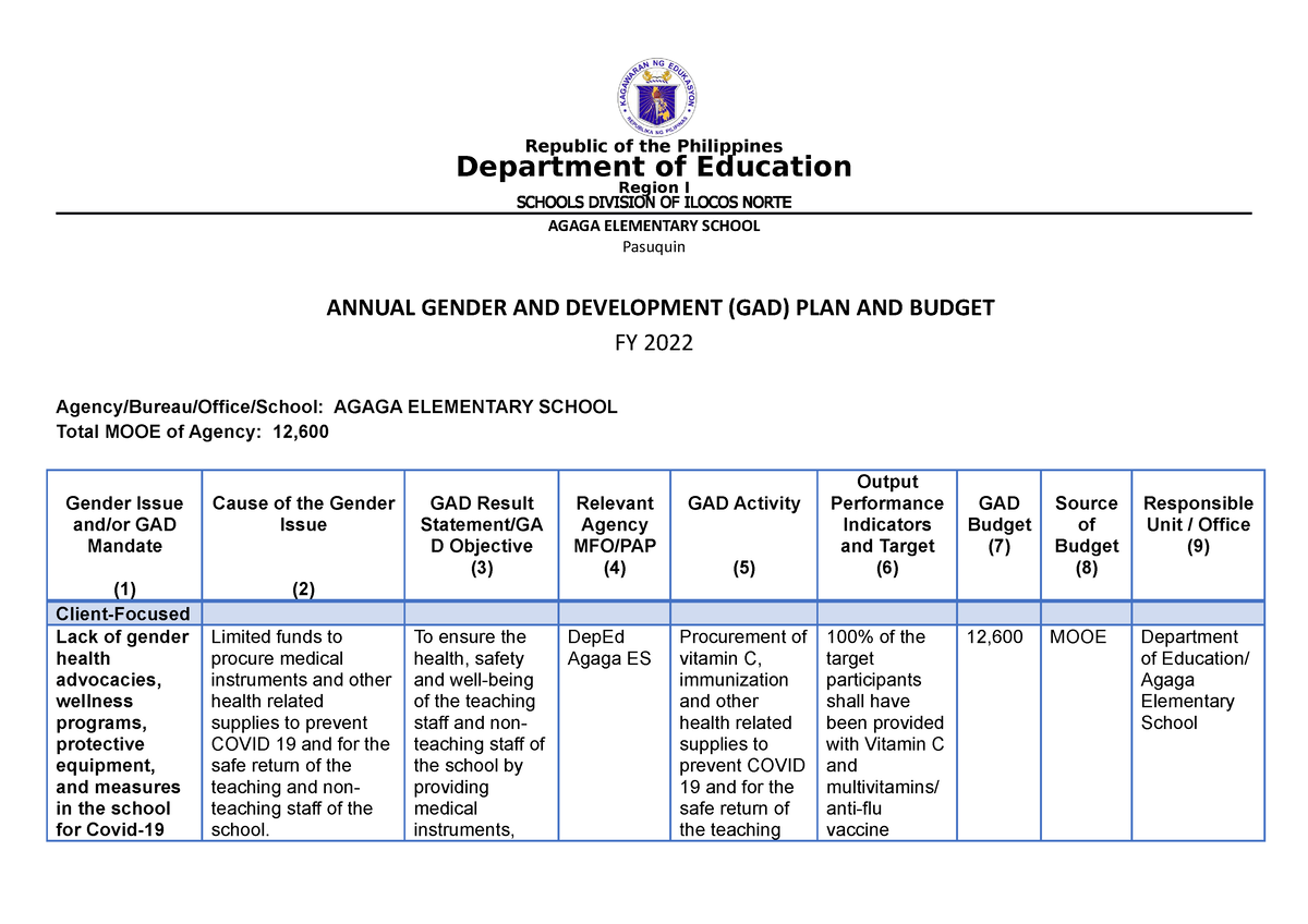 Sample Of Gad Plan And Budget vrogue.co