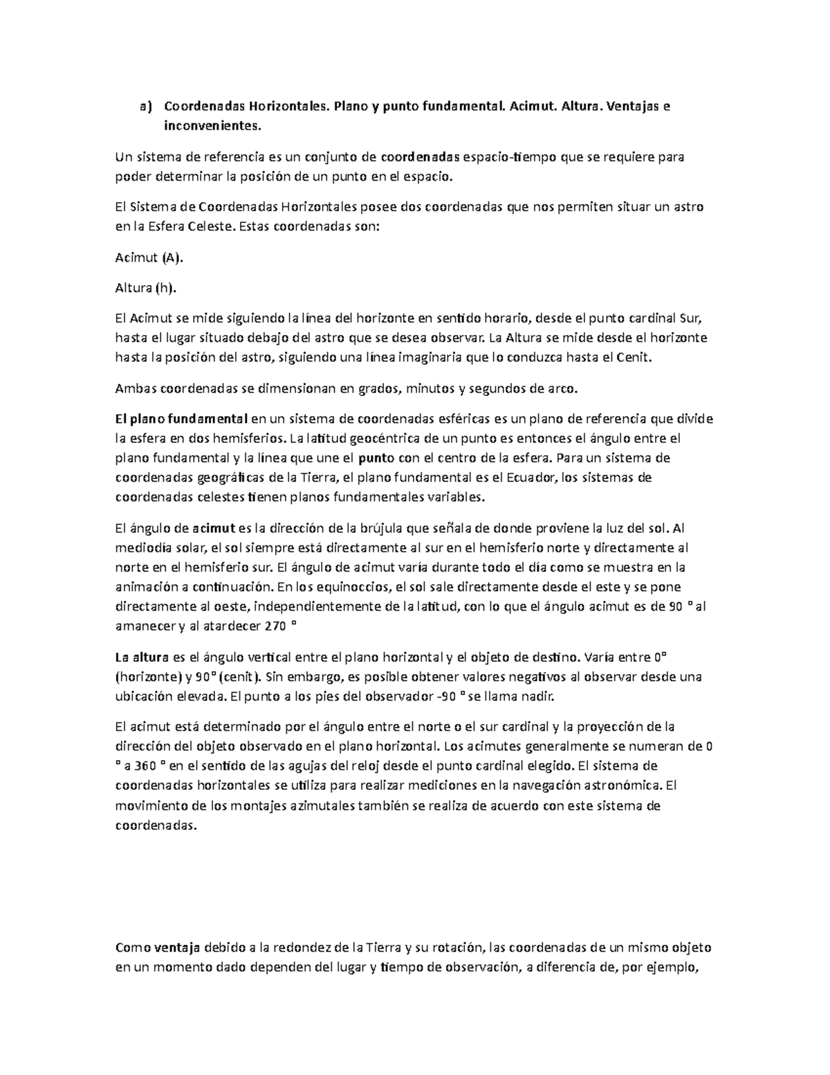 Animo - tarea - a) Coordenadas Horizontales. Plano y punto fundamental ...