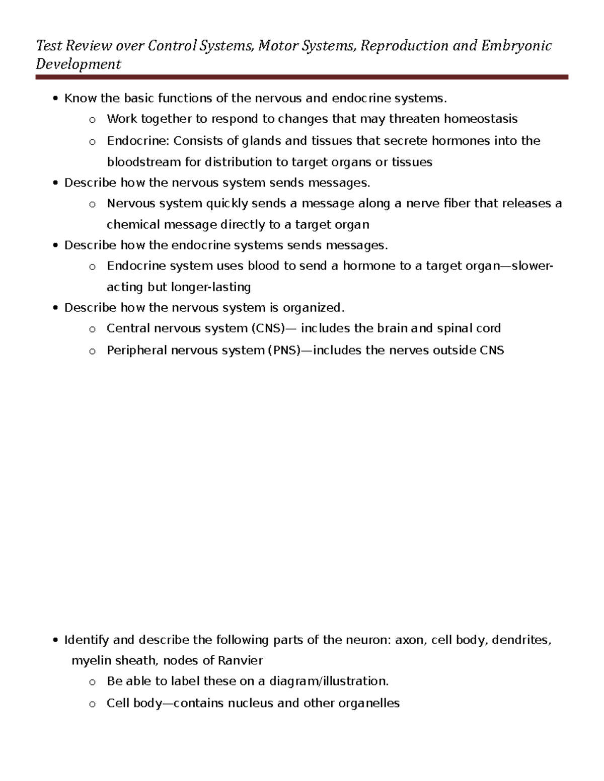 Test Review for Second Body Systems Test - Development Know the basic ...