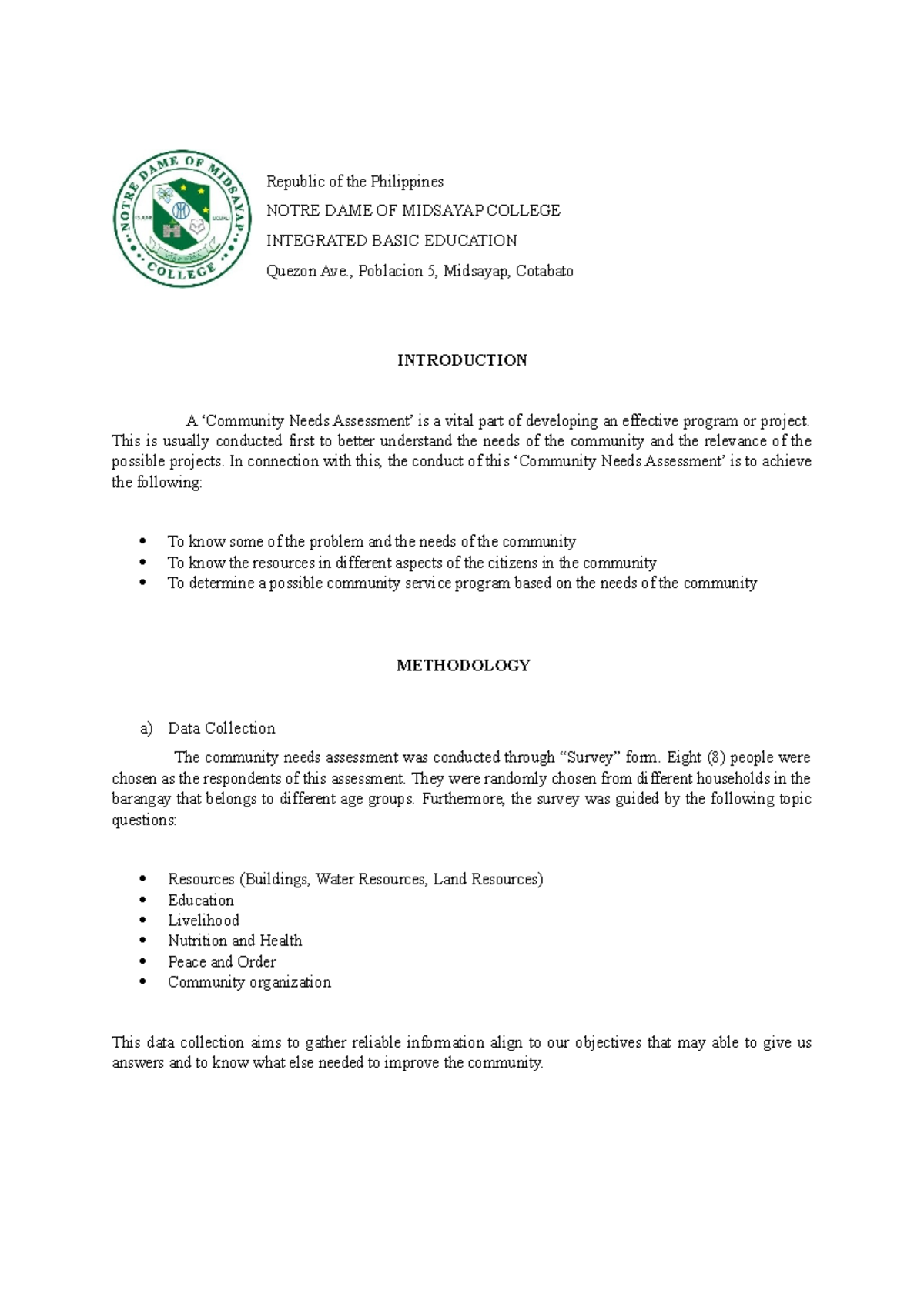 NSTP- Task 1 - used - Republic of the Philippines NOTRE DAME OF ...