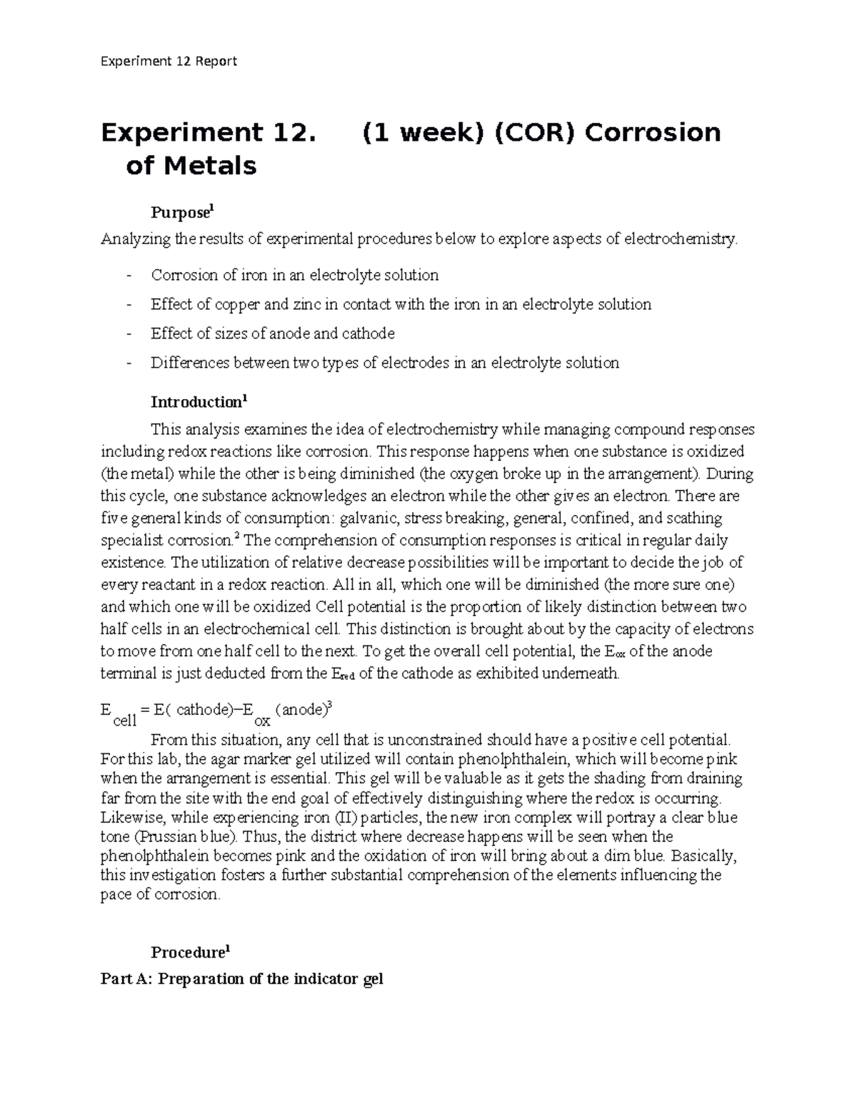 corrosion of metals experiment lab report