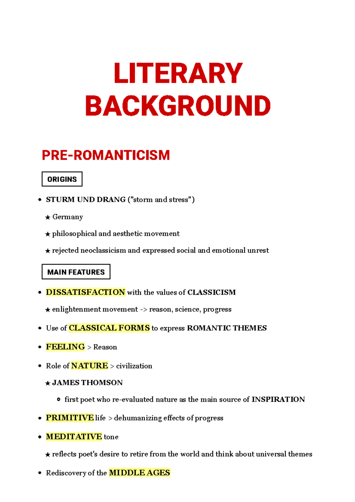 Inglese Ingleeeessssss LITERARY BACKGROUND PREROMANTICISM ORIGINS