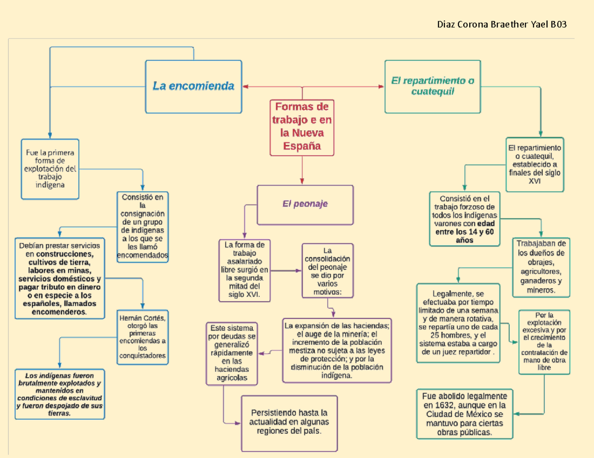 Cuadro sinóptico sobre las formas de trabajo existentes en la Nueva España Historia de México